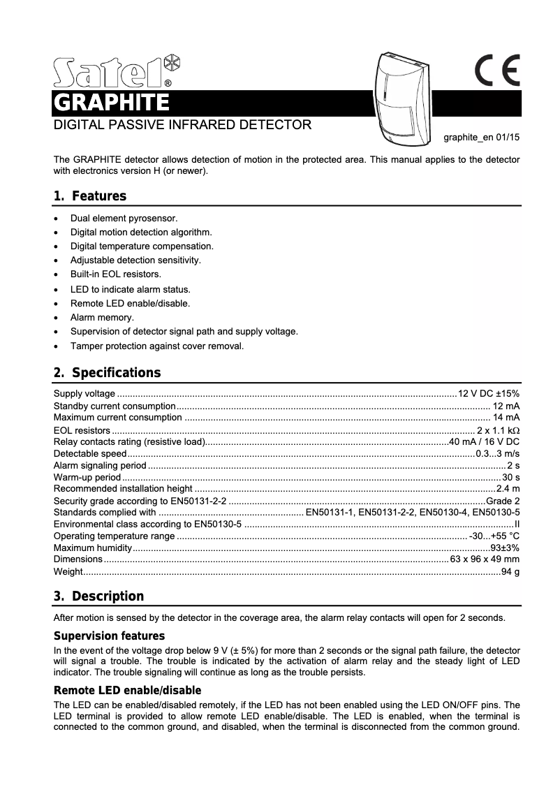 Page 1 de la notice Manuel utilisateur Satel Graphite