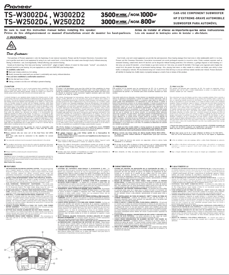 Page 1 de la notice Manuel utilisateur Pioneer TS-W2502D2