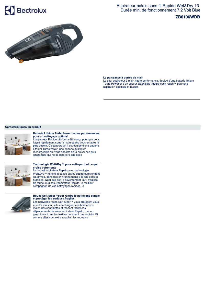 Página 1 del manual Ficha técnica Electrolux Rapido ZB6106