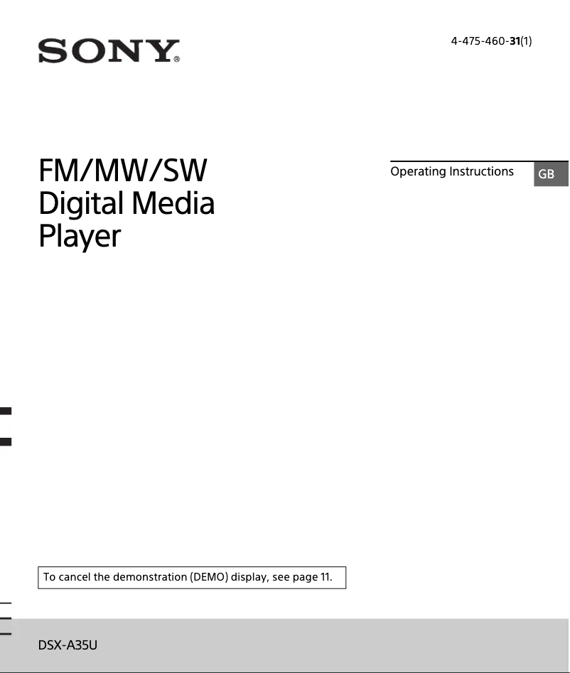 Page 1 de la notice Manuel utilisateur Sony DSX-A35U