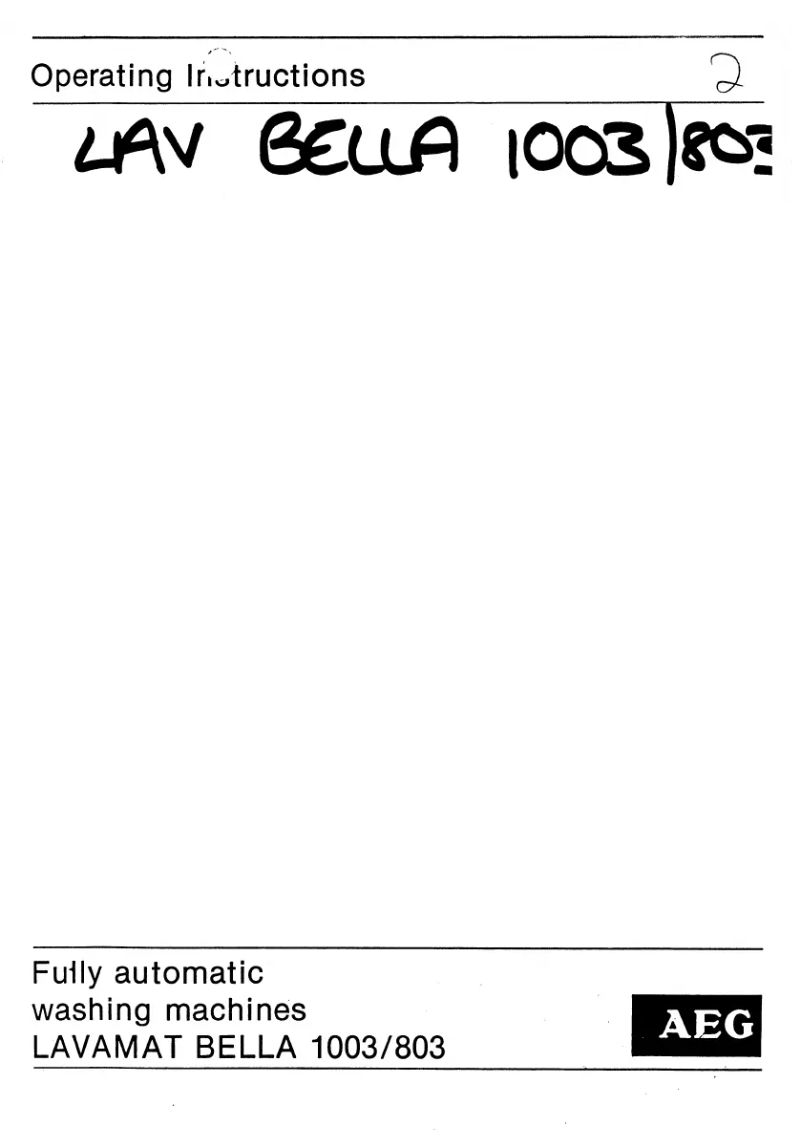 Image de la première page du manuel de l'appareil Lavamat Bella 1003