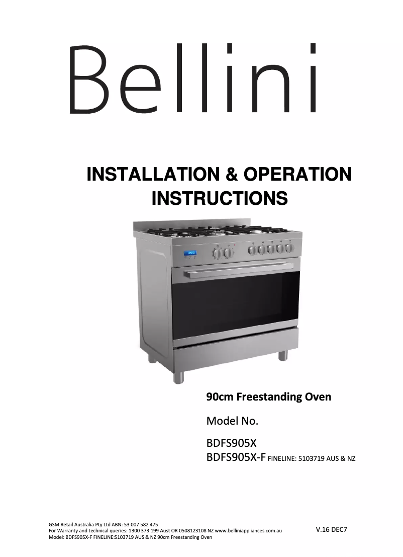 Page 1 de la notice Manuel utilisateur Bellini BDFS905X-F