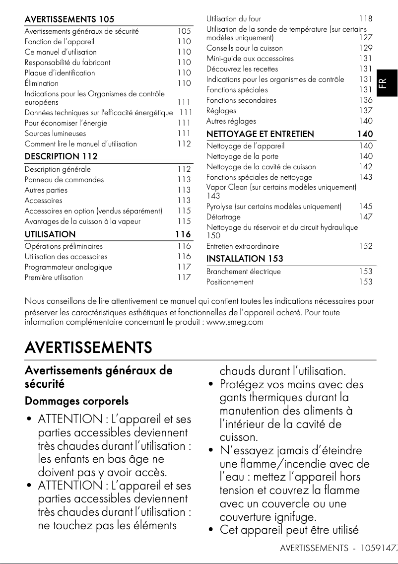 Page 1 de la notice Manuel utilisateur Smeg SO6302S3PX