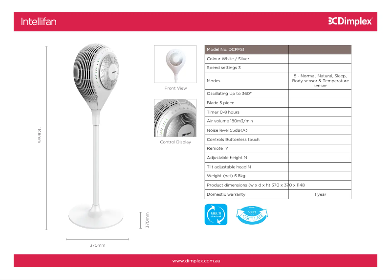 Page n°1 - Fiche technique Dimplex DCPFS1