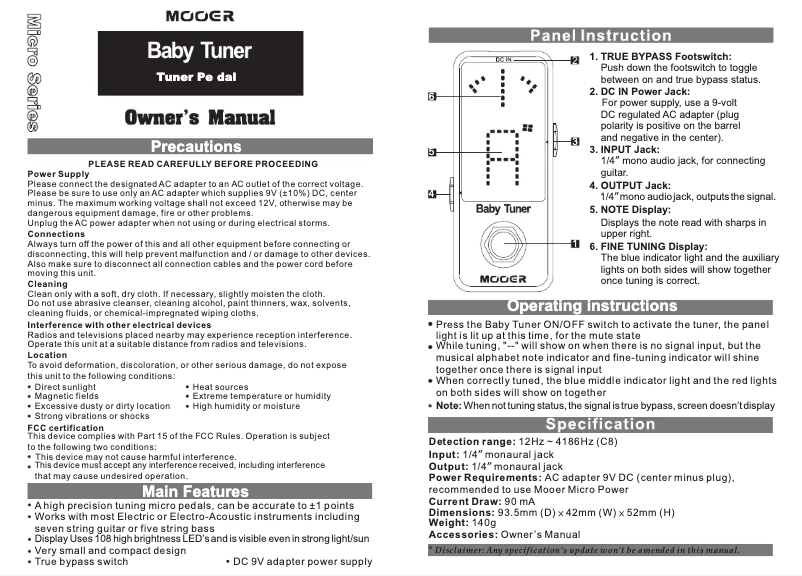 Image de la première page du manuel de l'appareil Baby Tuner