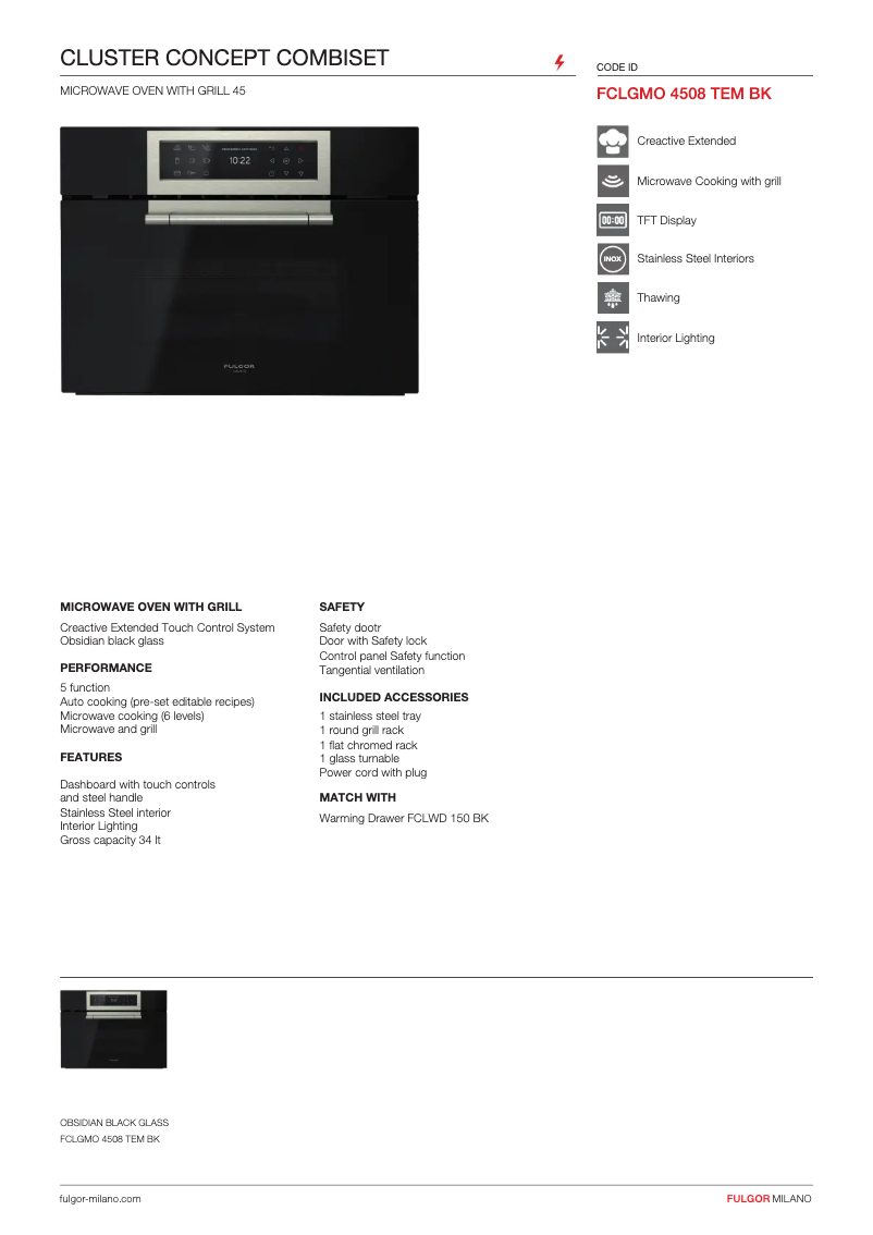 Page 1 de la notice Fiche technique Fulgor Milano FCLGMO 4508 TEM