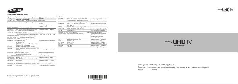 Page n°1 - Manuel utilisateur Samsung UE105S9WAL