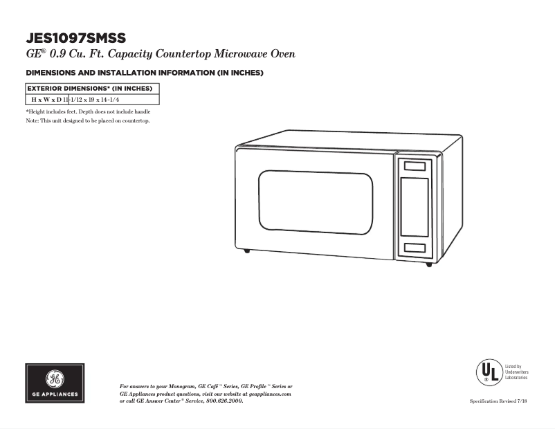 Page 1 de la notice Fiche technique GE JES1097