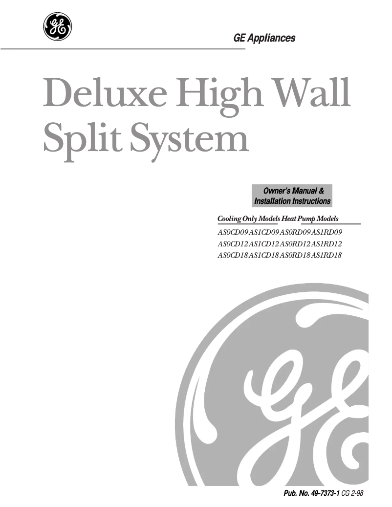 Image de la première page du manuel de l'appareil Quiet-Aire AS0CD12AA0