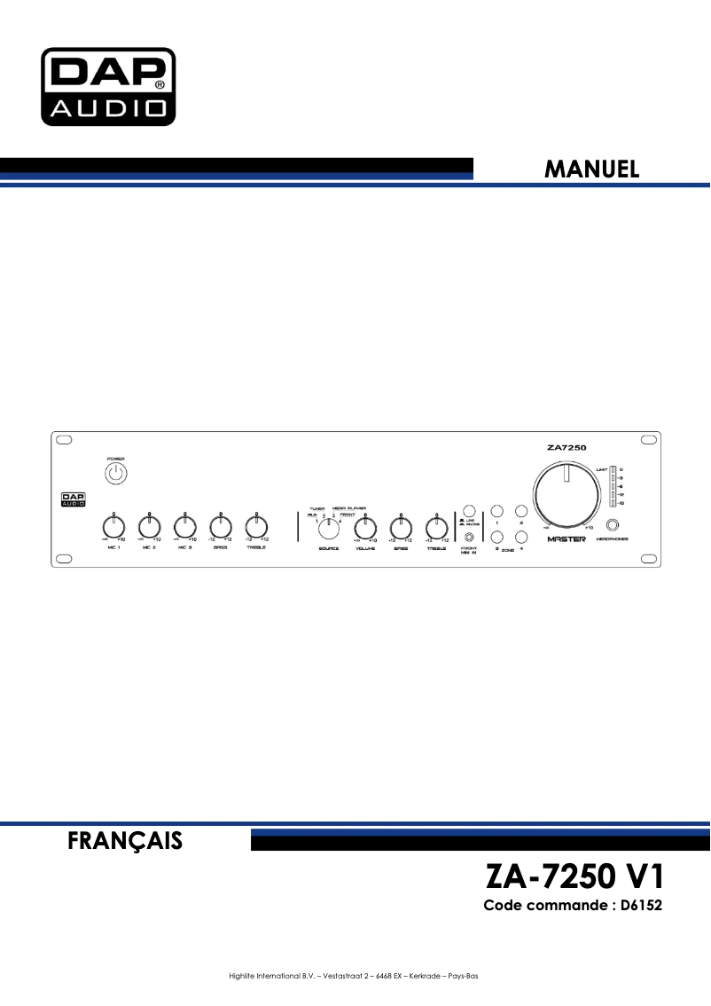 Page n°1 - Manuel utilisateur DAP-Audio ZA-7250