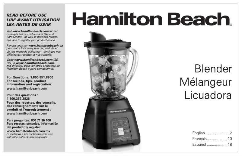 Page n°1 - Manuel utilisateur Hamilton Beach Smoothie Smart 56208