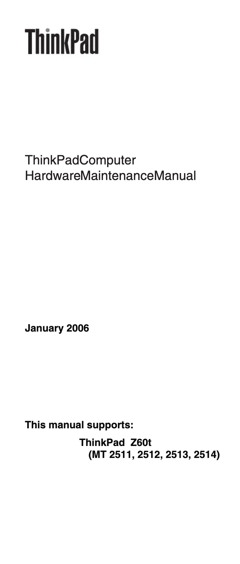 Page 1 de la notice Manuel utilisateur Lenovo ThinkPad Z60T