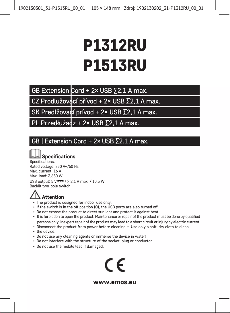 Page 1 de la notice Manuel utilisateur Emos P1513RU