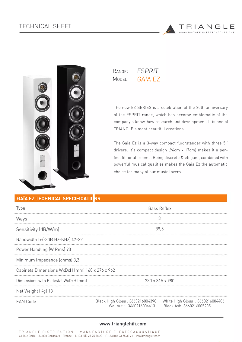 Page 1 de la notice Fiche technique Triangle Gaïa EZ