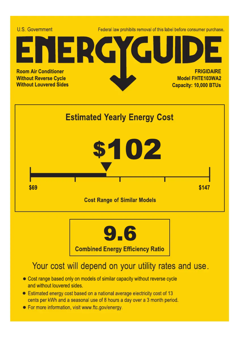 Page n°1 - Label énergétique Frigidaire FHTE103WA2