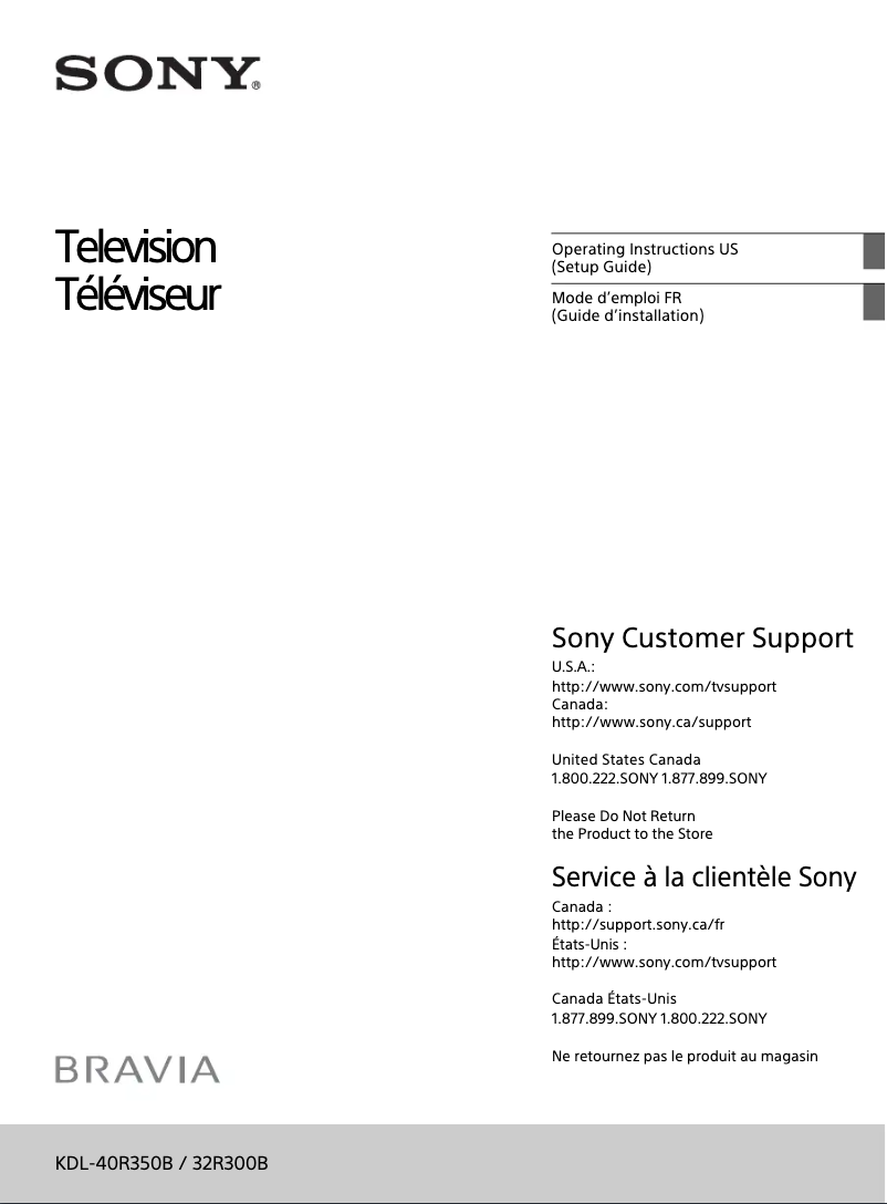 Page n°1 - Guide d'installation Sony Bravia KDL-40R350B