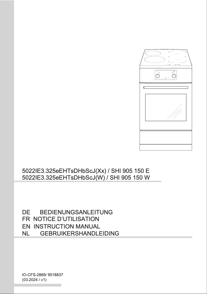 Page n°1 - Manuel utilisateur Amica SHI 905 150 E