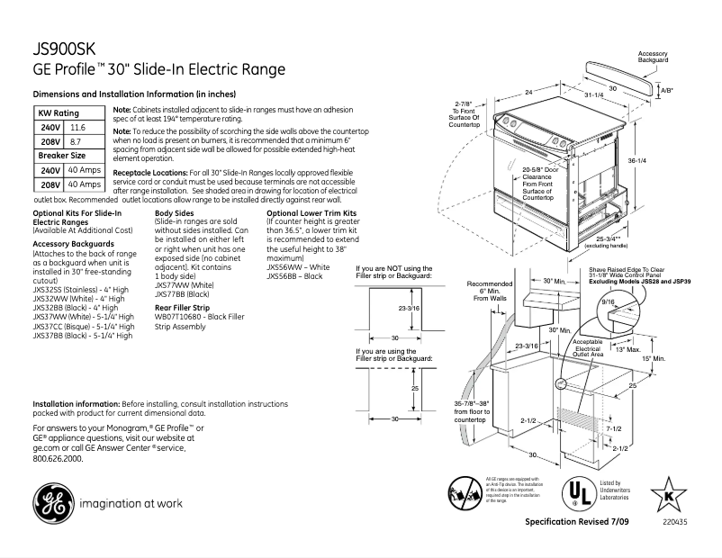 Page n°1 - Fiche technique GE Profile JS900SKSS