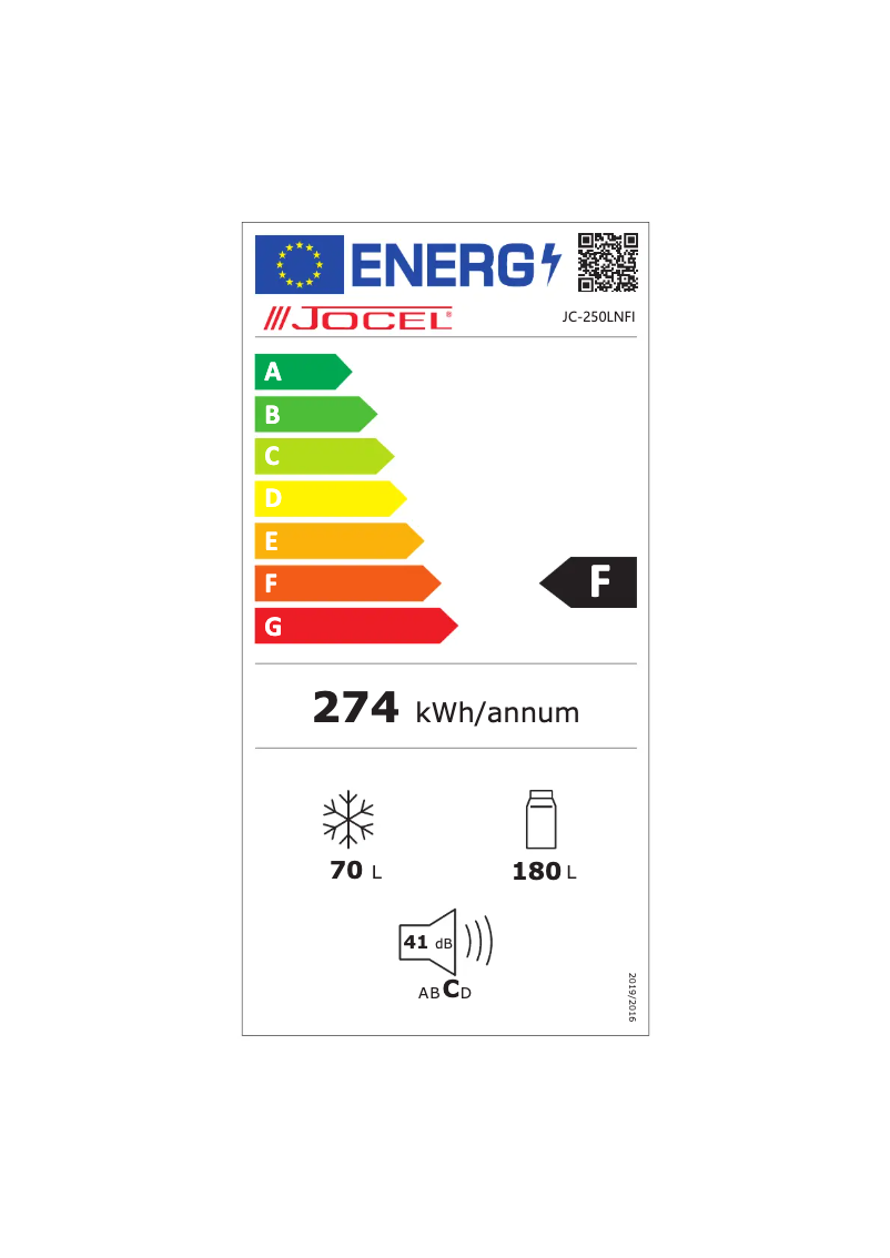 Página 1 del manual Etiqueta energética Jocel JC-250LNFI