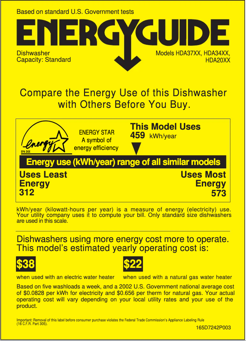 Page 1 de la notice Label énergétique Hotpoint HDA2030ZWW