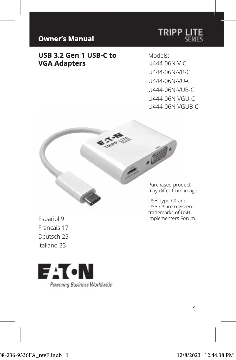 Page 1 de la notice Manuel utilisateur Tripp Lite U444-06N-VU-C