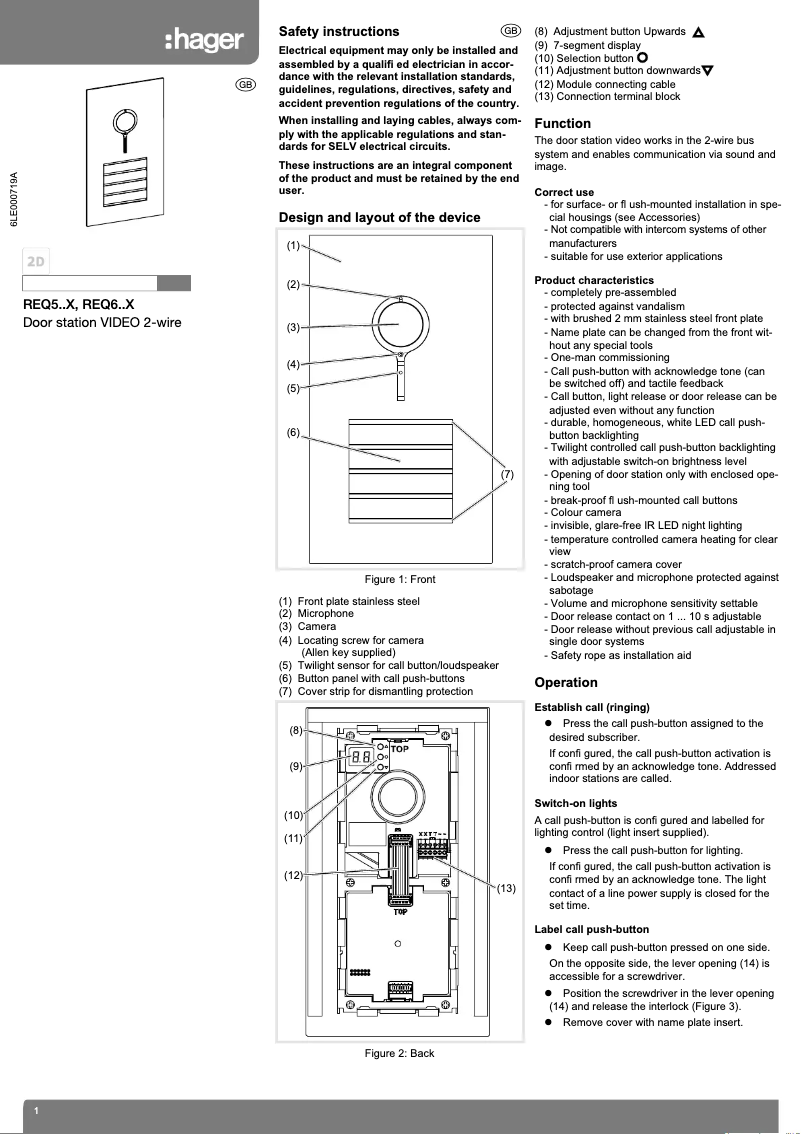 Page n°1 - Manuel utilisateur Hager REQ622X