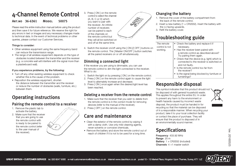Page n°1 - Manuel utilisateur Cotech 50075
