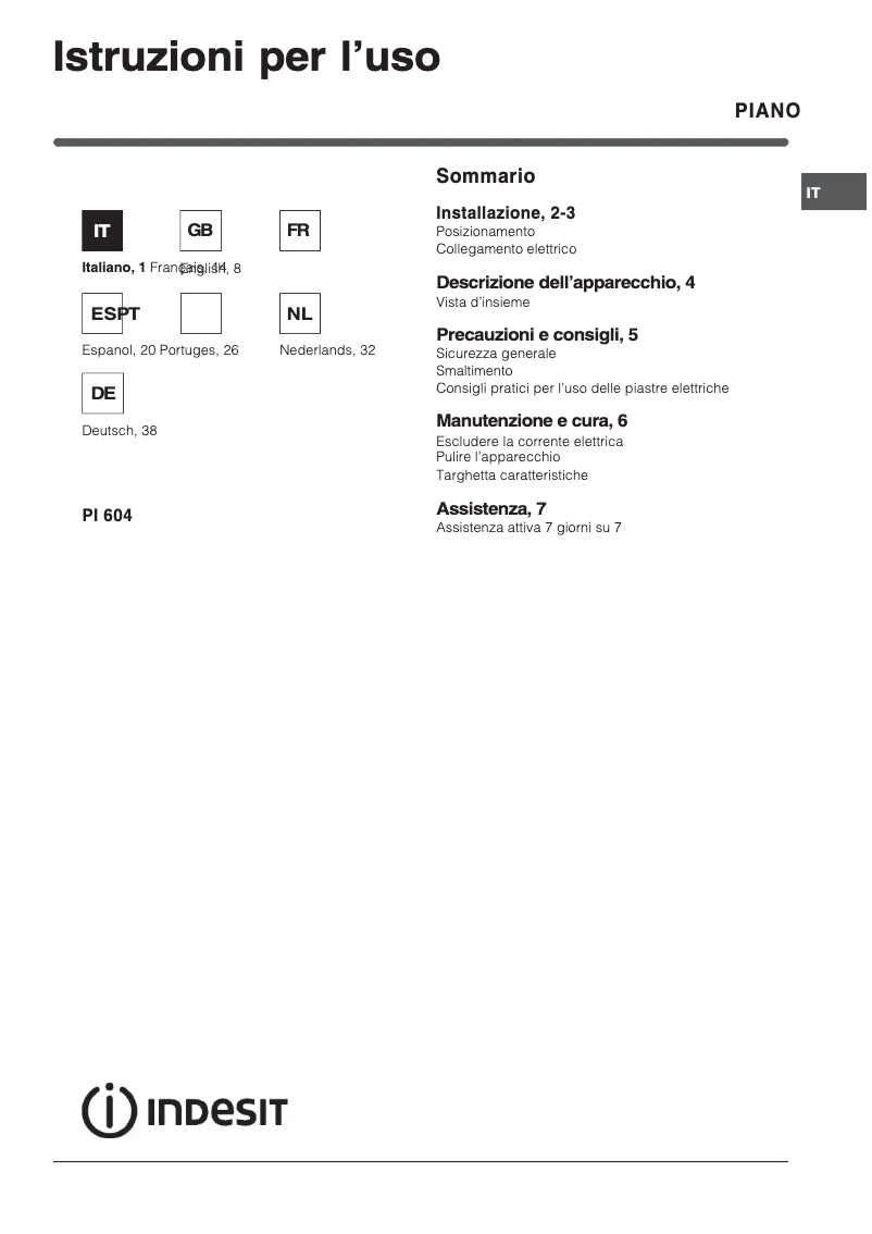 Image de la première page du manuel de l'appareil PI 604 (IX)