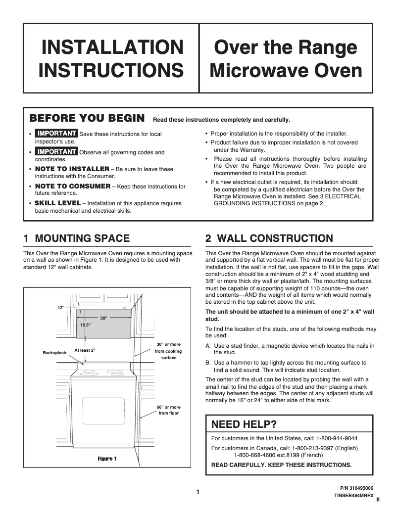 Page 1 de la notice Guide d'installation Electrolux EI30MH55GW