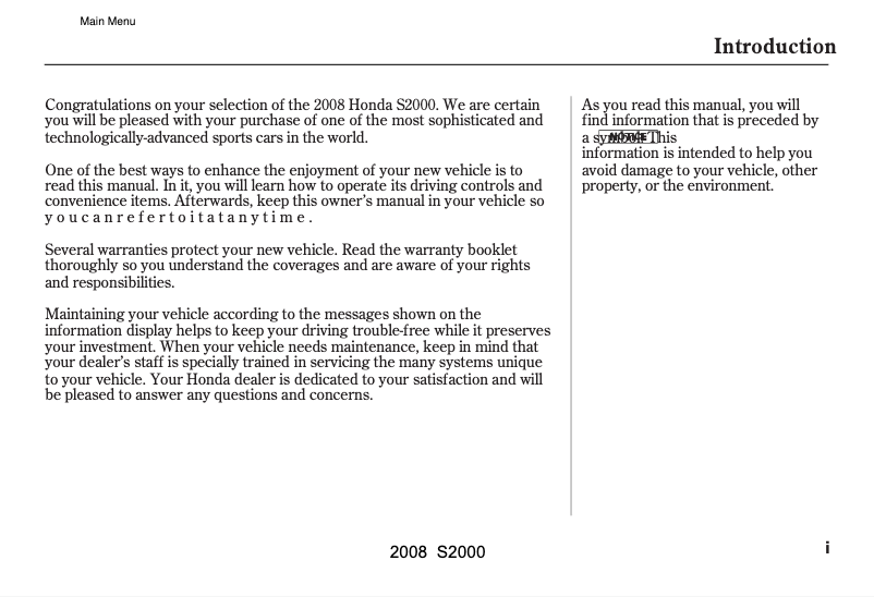 Image de la première page du manuel de l'appareil S2000 (2008)