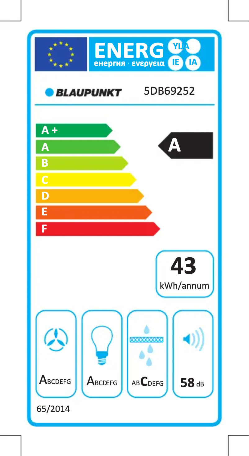 Page n°1 - Label énergétique Blaupunkt 5DB69252