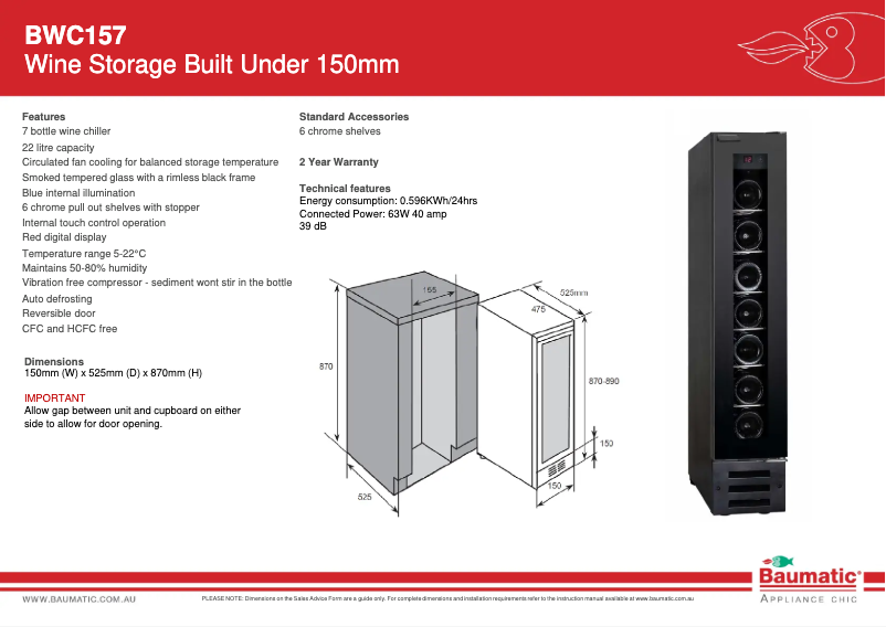 Página 1 del manual Ficha técnica Baumatic BWC157