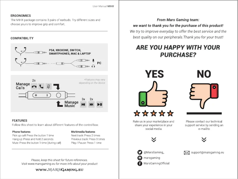 Page 1 de la notice Manuel utilisateur Mars Gaming MIHX