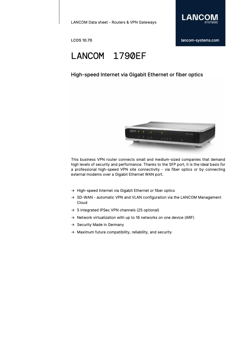 Page 1 de la notice Fiche technique Lancom 1790EF