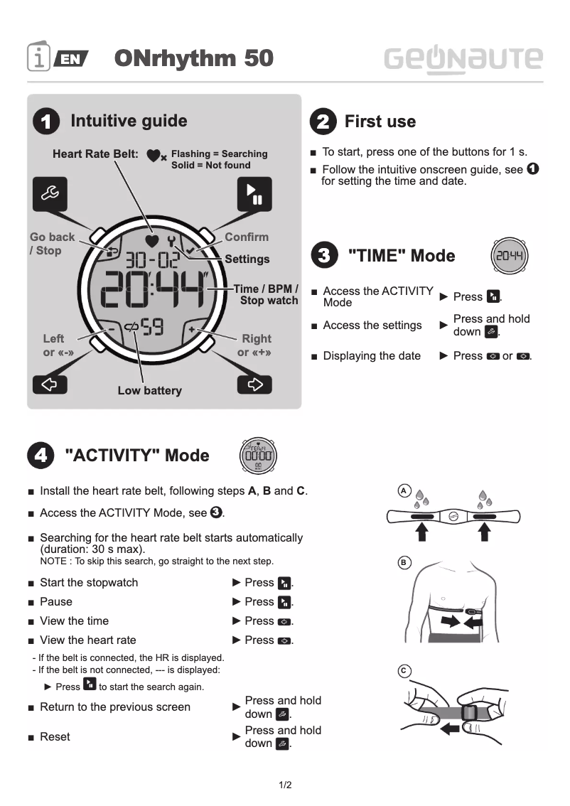 Page n°1 - Manuel utilisateur Geonaute ONrhythm 50