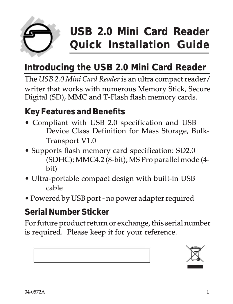 Page 1 de la notice Manuel utilisateur Siig JU-MR0512-S1
