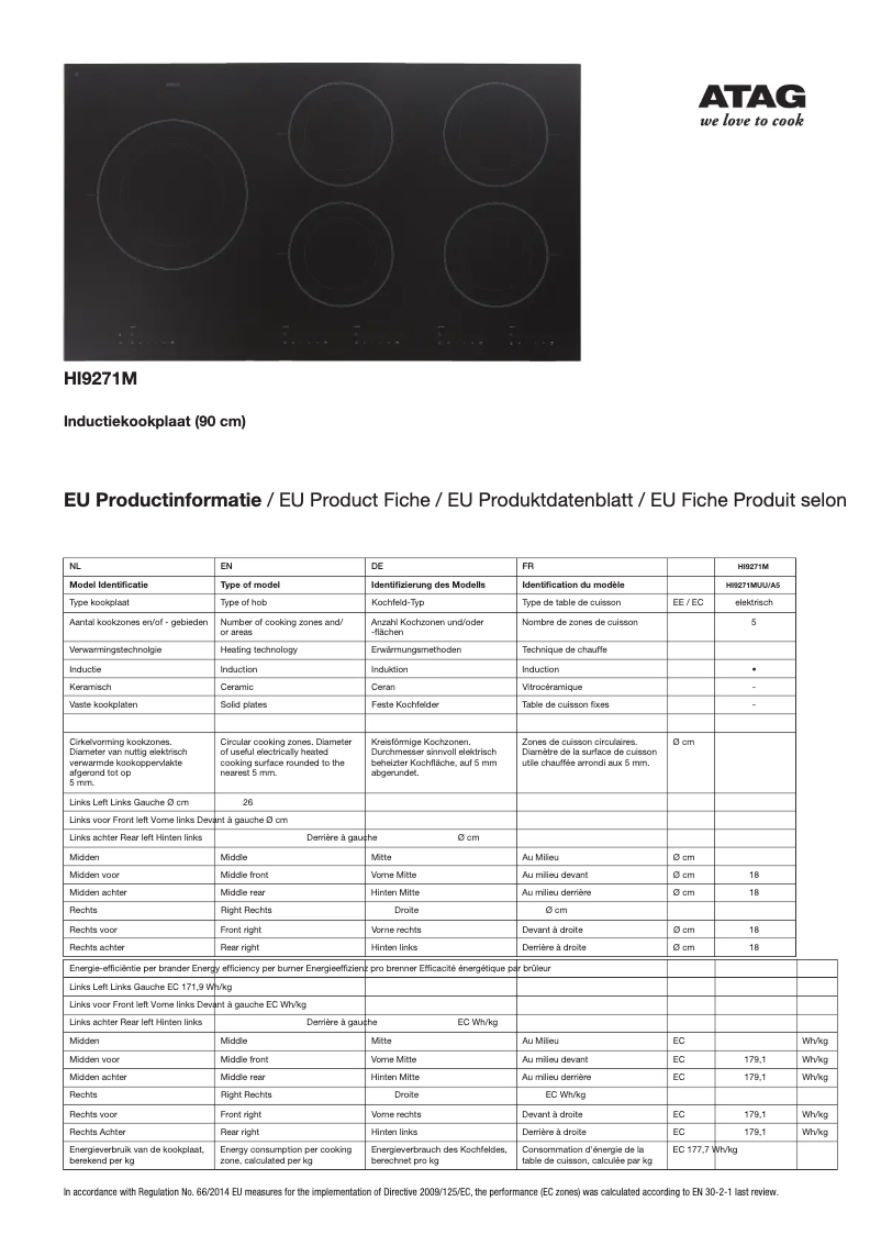 Page 1 de la notice Fiche technique Atag HI9271M