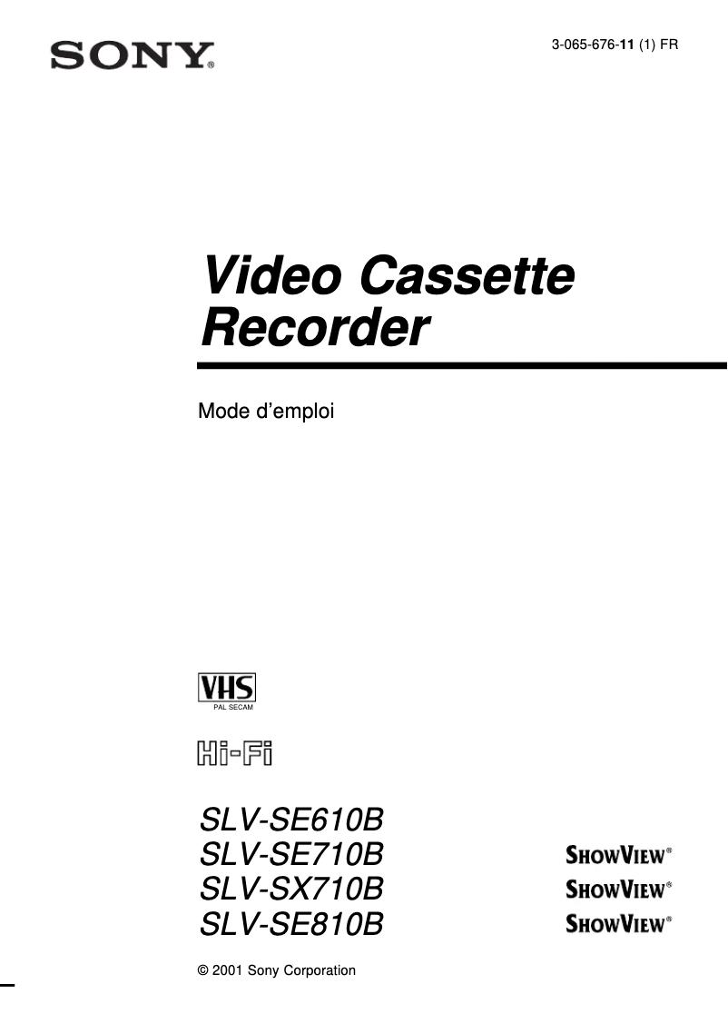 Page n°1 - Manuel utilisateur Sony SLV-SE810B