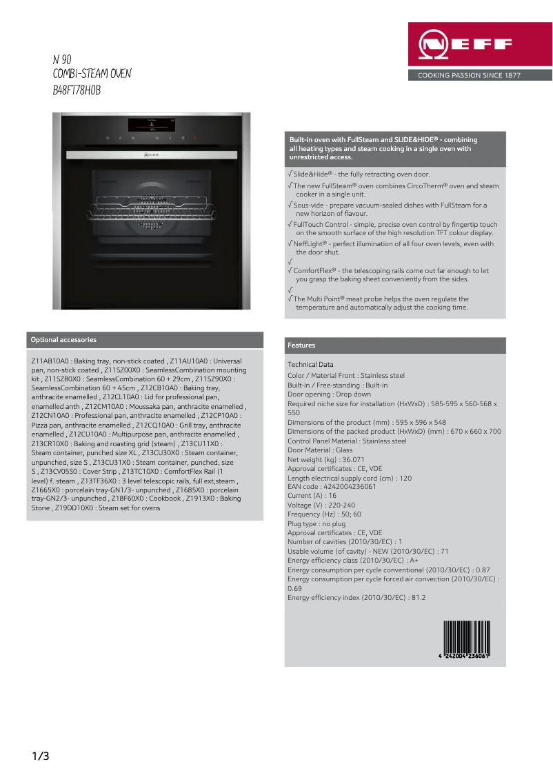 Page n°1 - Manuel utilisateur Neff B6ACM7AG0A