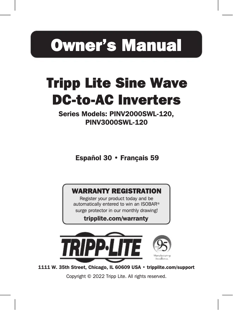 Page 1 de la notice Manuel utilisateur Tripp Lite PINV2000SWL-120