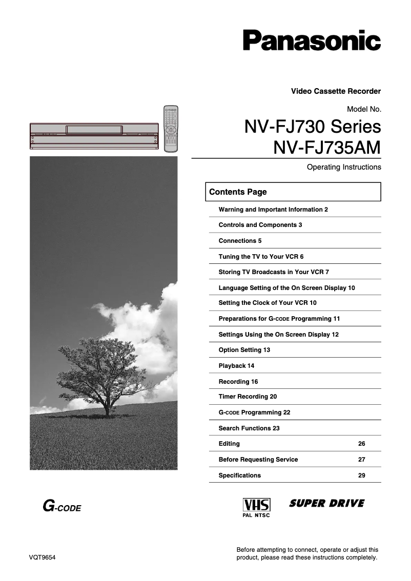 Page n°1 - Manuel utilisateur Panasonic NV-FJ735AM