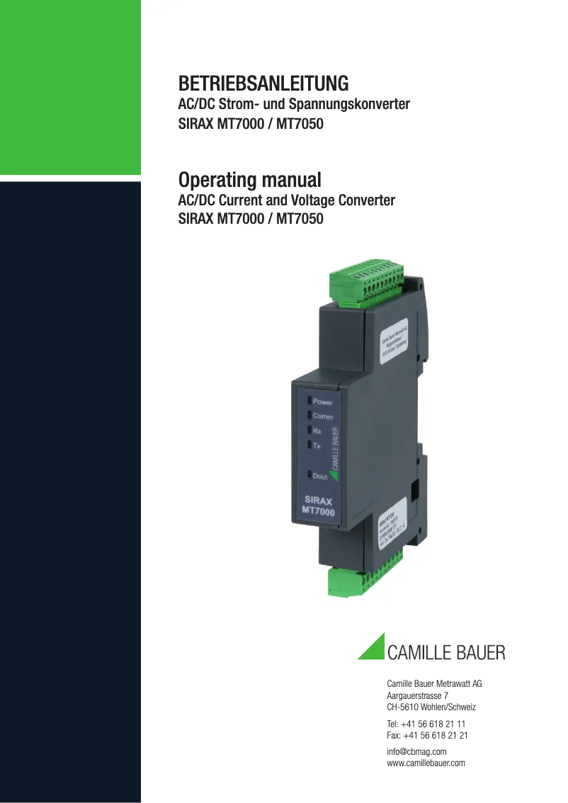 Page 1 de la notice Manuel utilisateur Camille Bauer SIRAX MT7050