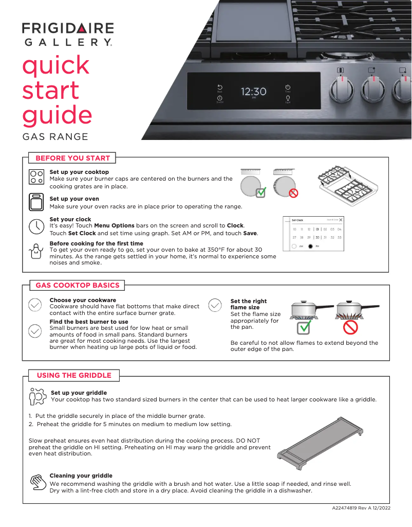 Page n°1 - Guide de démarrage rapide Frigidaire GCFG3060BF