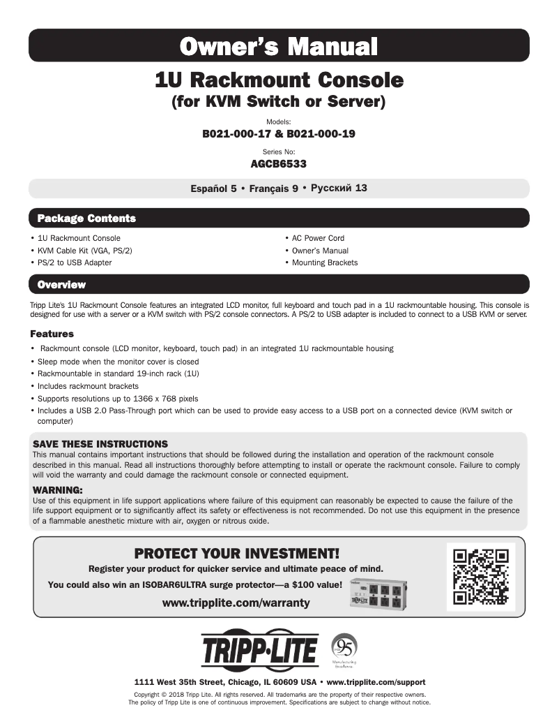 Page n°1 - Manuel utilisateur Tripp Lite B021-000-17