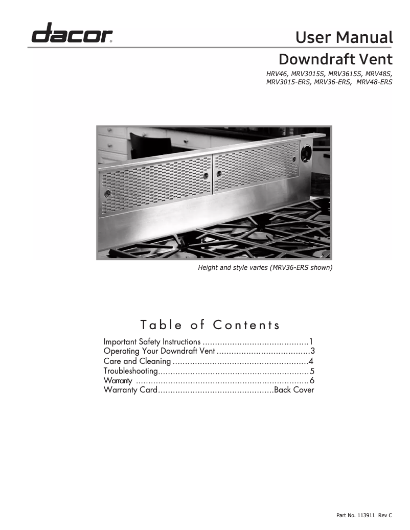 Page n°1 - Manuel utilisateur Dacor MRV3015ERS