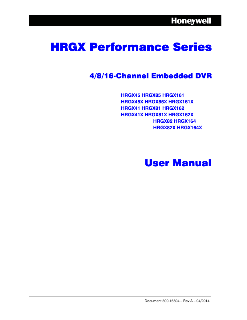 Page n°1 - Manuel utilisateur Honeywell HRGX802X