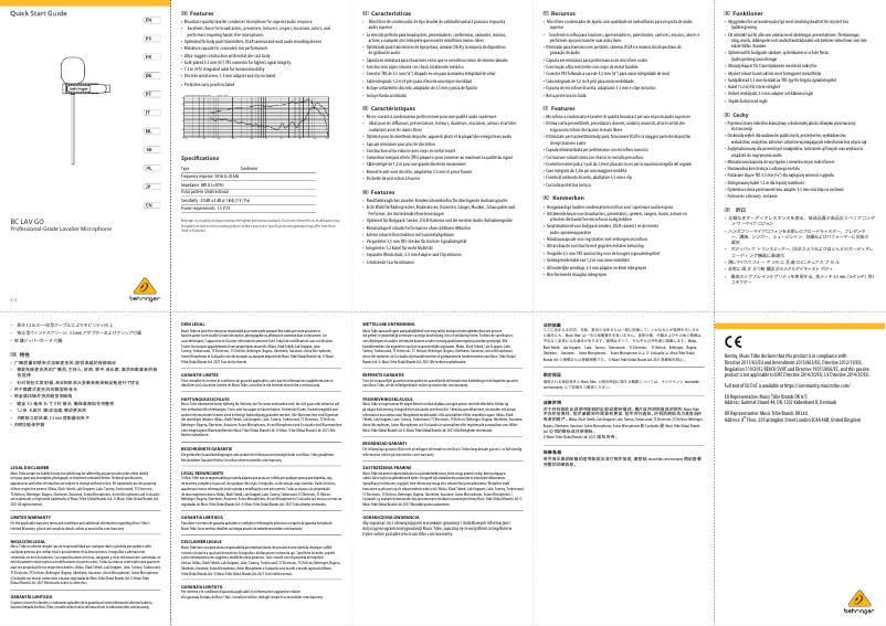 Page n°1 - Guide de démarrage rapide Behringer BC LAV GO