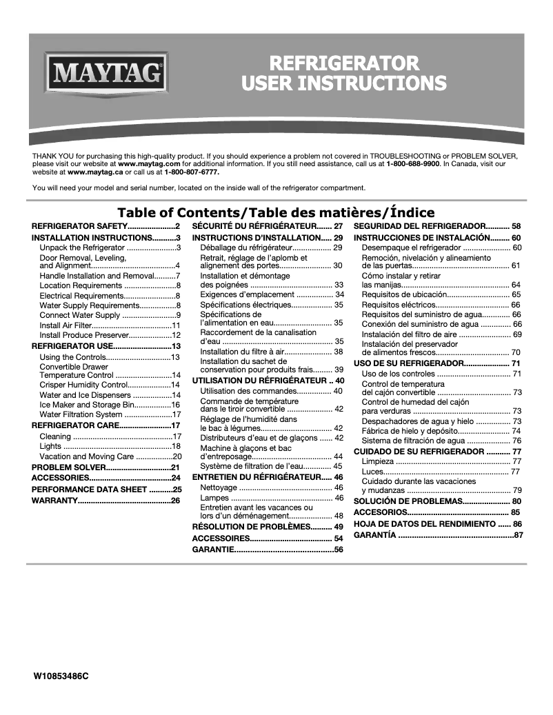 Page 1 de la notice Manuel utilisateur Maytag MSS26C6MF
