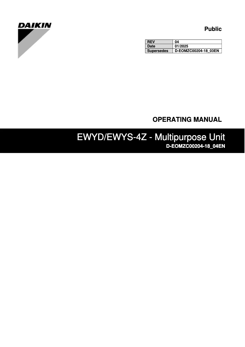 Page 1 de la notice Manuel utilisateur Daikin EWYD7004ZXSA2