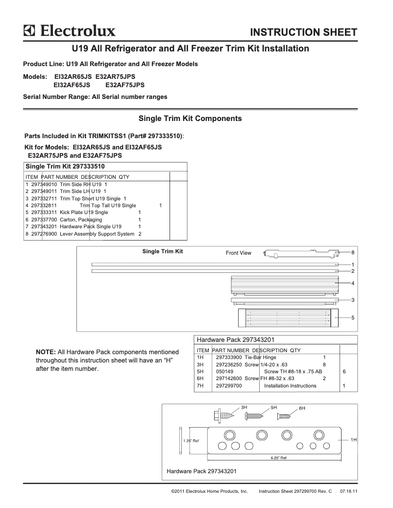 Page n°1 - Manuel utilisateur Electrolux TRIMKITSS2